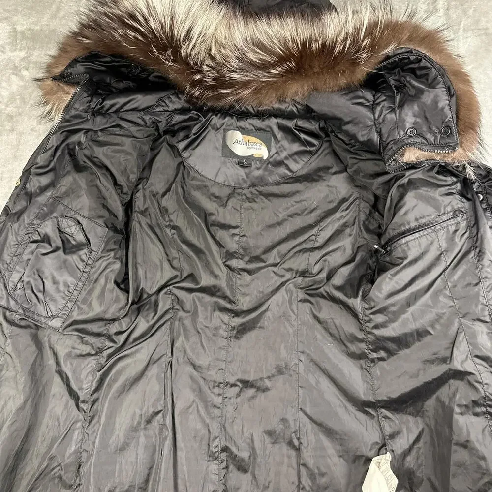 Y2K Athabasca Softwear Women’s Black Duck Down Faux Fur Hood Puffer Coat Small - Picture 7 of 7